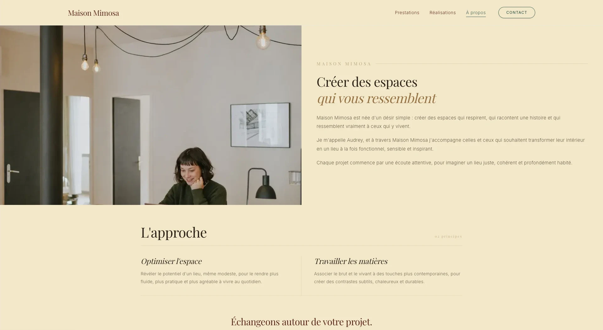 Maison Mimosa about page: the studio's story and approach