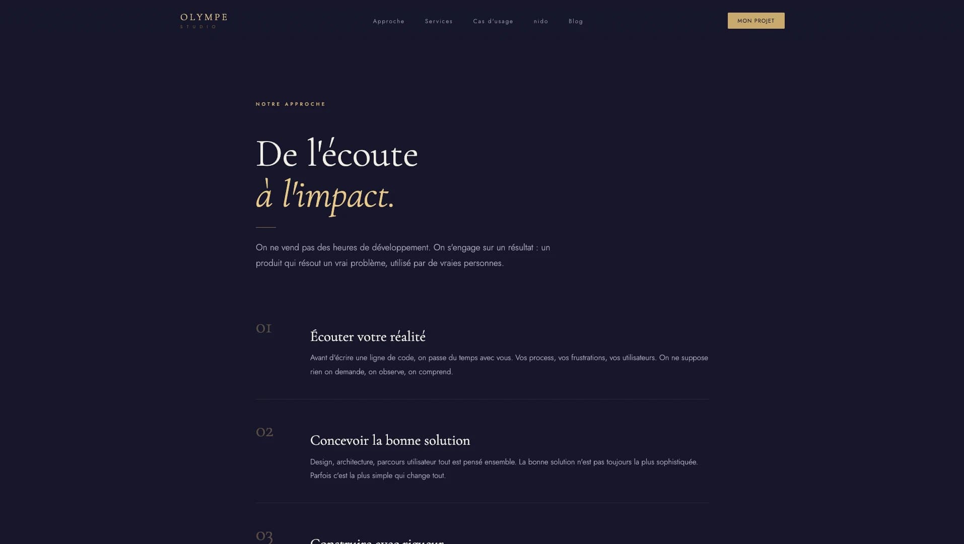 Olympe Studio approach: “De l’écoute à l’impact”, starting with listening before writing any code