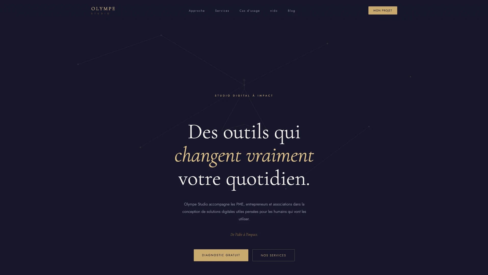 Olympe Studio homepage: “Des outils qui changent vraiment votre quotidien”, for SMEs, entrepreneurs and non-profits